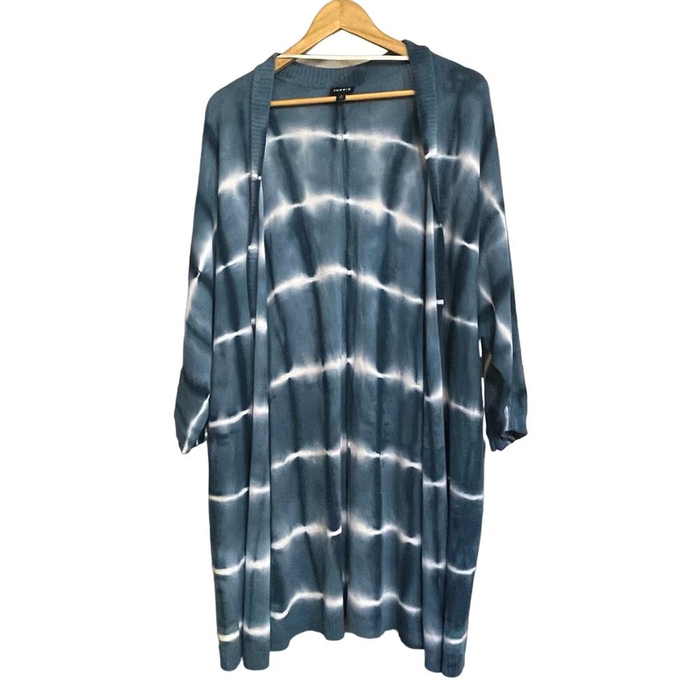 Torrid Cardigan Plus Size 3X Blue White Tie Dye Print Open Front Long Super Soft